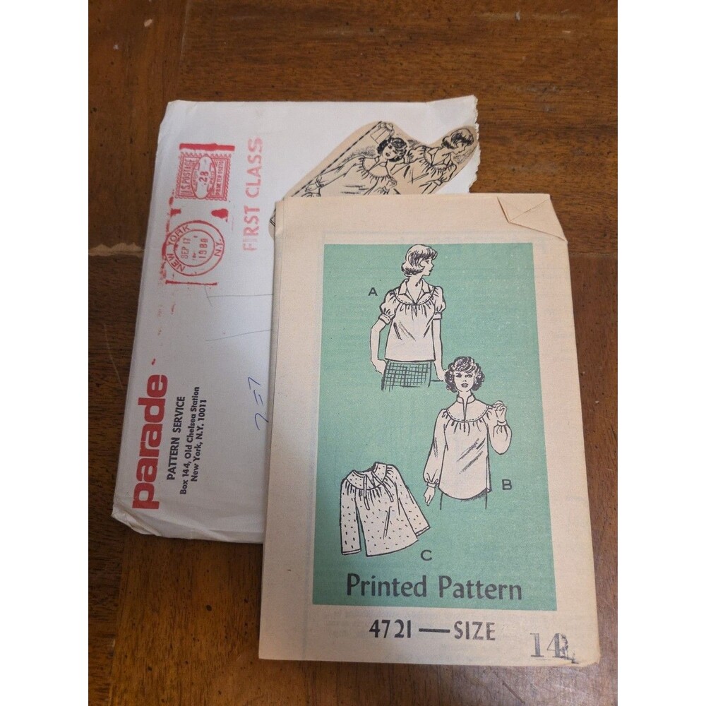 Parade Pattern Service 4721 Top Shirt Blouse Size 14 Cut 1950s